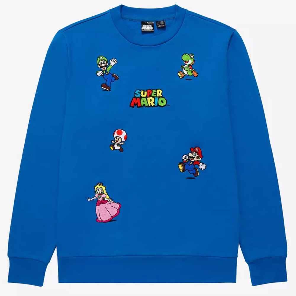Nintendo Super Mario Bros Embroidered Character Crewneck Sweatshirt Size XL